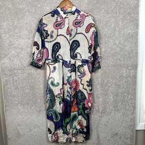 Vilagallo Shirt Dress Size EUR 36 Midi V-Neck 3/4‎ Sleeve Paisley Floral Whimsy